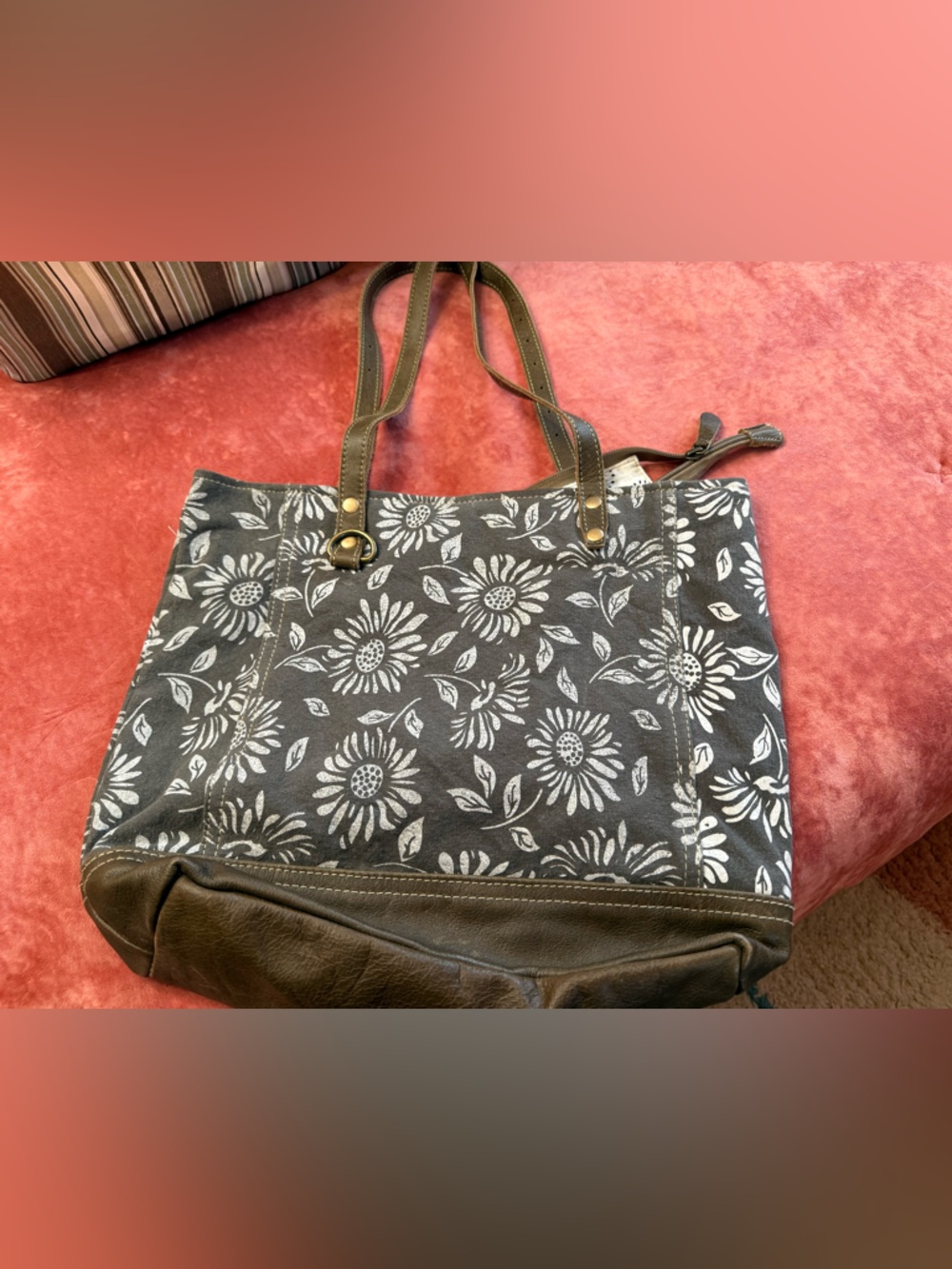 Myra Bag Sunflower Purse - Genuine Leather and Canvas Floral Purse